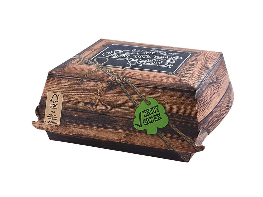 [AIO234683] Hamburger Burger Box Pappe Enjoy Green - 400 Stück (115x105x75mm)
