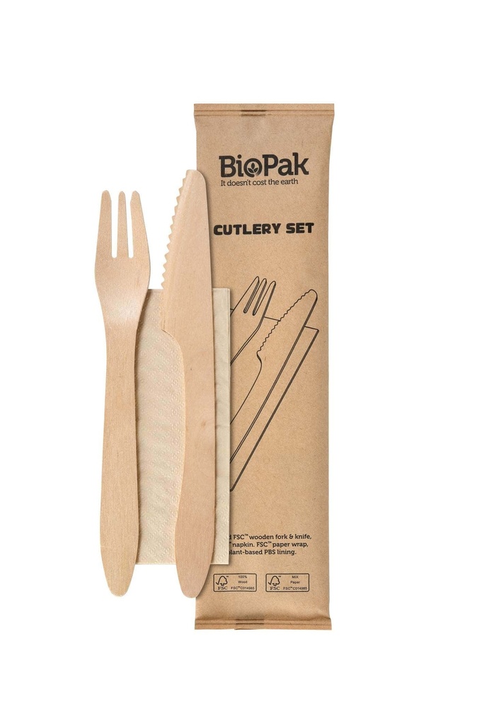 [AIO233587] Holz Besteckset 18cm (Messer, Gabel, Serviette) - 400 Stück