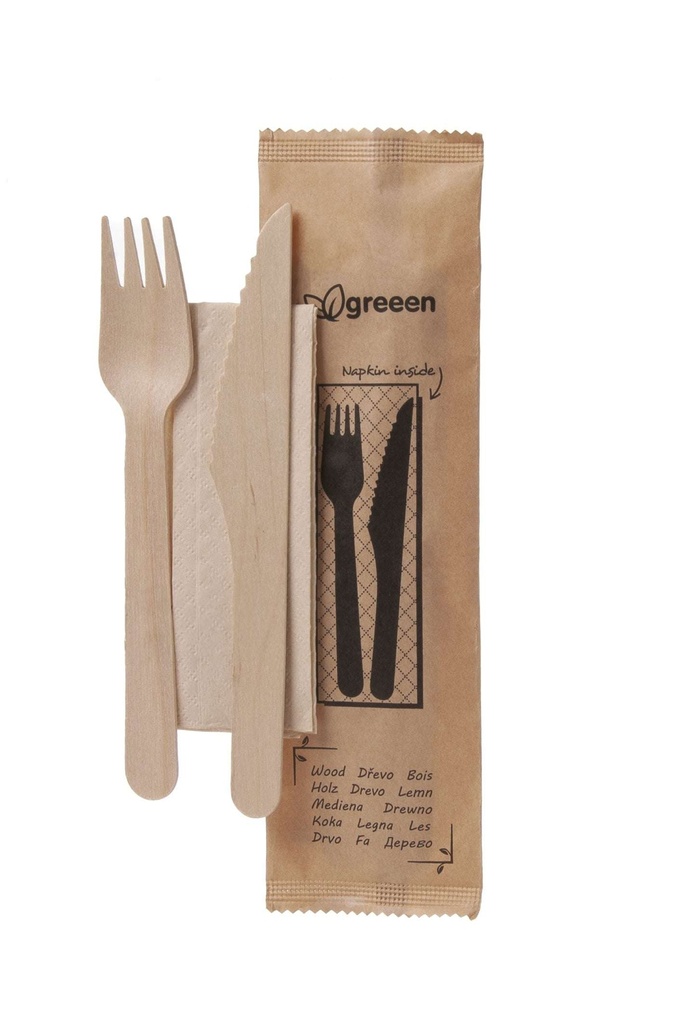 [AIO233586] Holz Besteckset 16cm (Messer, Gabel, Serviette) - 360 Stück