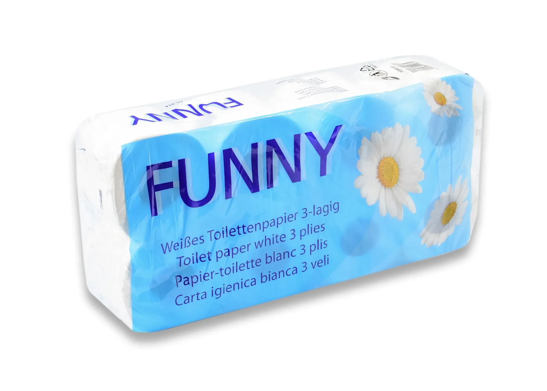 Toilettenpapier 3-lagig, hochweiss 250 Blatt, Zellstoffpapier, motivgeprägt, FUNNY, 9x8 Rollen