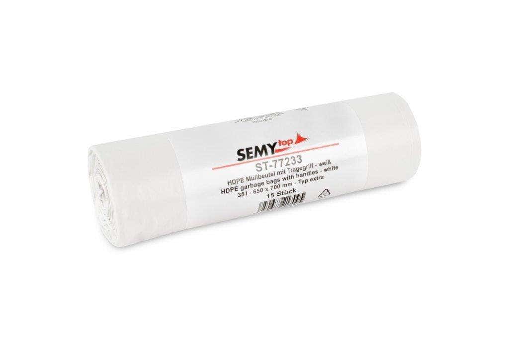 [ST-77233] Müllbeutel extra HDPE, mit Tragegriff, weiss, 35 lt. 60 Rollen a 15 Stück, 650x700mm, 1 Karton