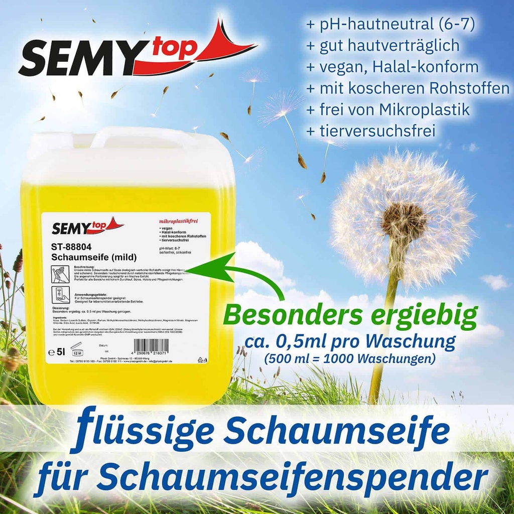 [ST-88804] Schaumseife, gelb, 5 Liter, ph-hautneutral, mikroplastikfrei, Semy Top, 1 Kanister