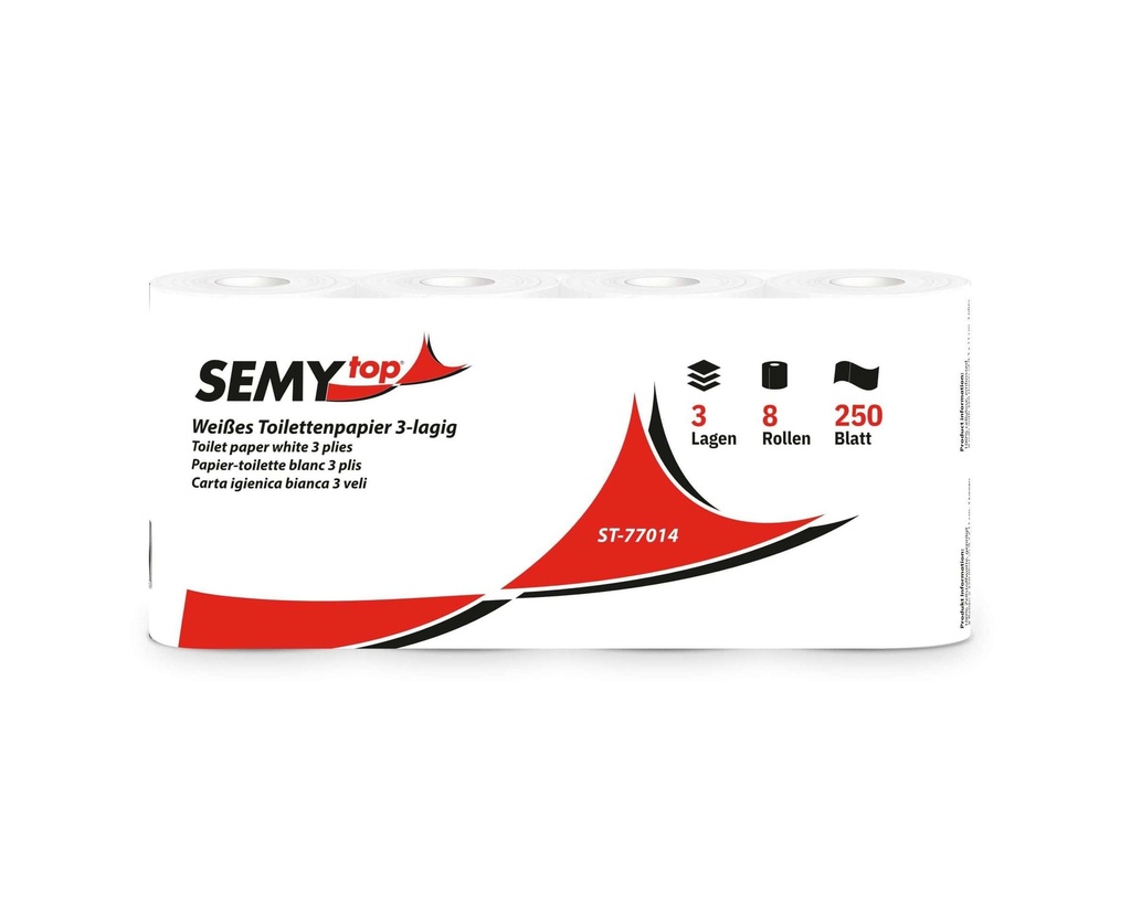 [ST-77014] Toilettenpapier, 3-lagig mit Prägung, Zellstoff, weiss, 250 Blatt, 64 Rollen, Semy Top