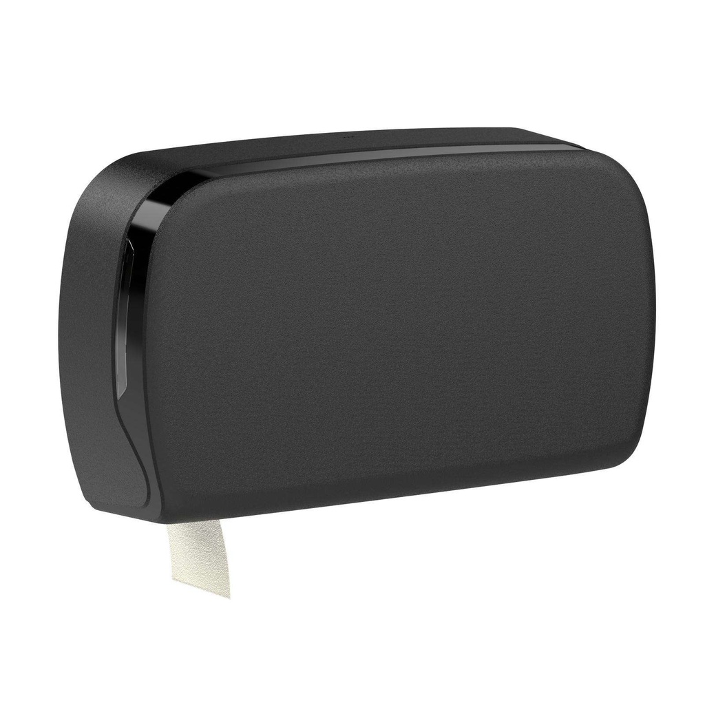 [ST-88566] Maxi Jumbo Toilettenpapierspender für 2 Jumbo Rollen mit Kontrollfenster, Für Kerngröße 45-80 mm, Für Rollengröße bis 19 cm, schwarz, Kunststoff, 510x288x126 mm, Semy Top