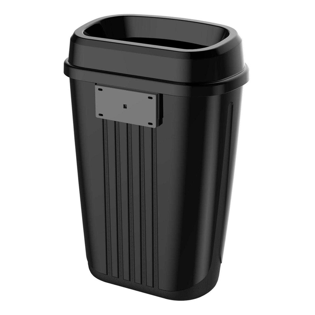 [ST-88587] Mülleimer mit Deckel und Ring zur Müllbeutelfixierung und Wandhalterung - 32 Liter, schwarz, Kunststoff,  400x270x580 mm, Semy Top