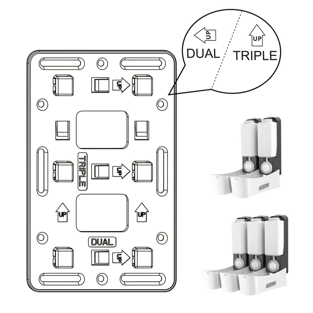 [ST-88551] Adapterplatte für 350 ml Dusch- Badspender, Kunststoff, für 2 oder 3 Seifen- Duschgel Spender, für 350 ml Füllmenge, Semy Top