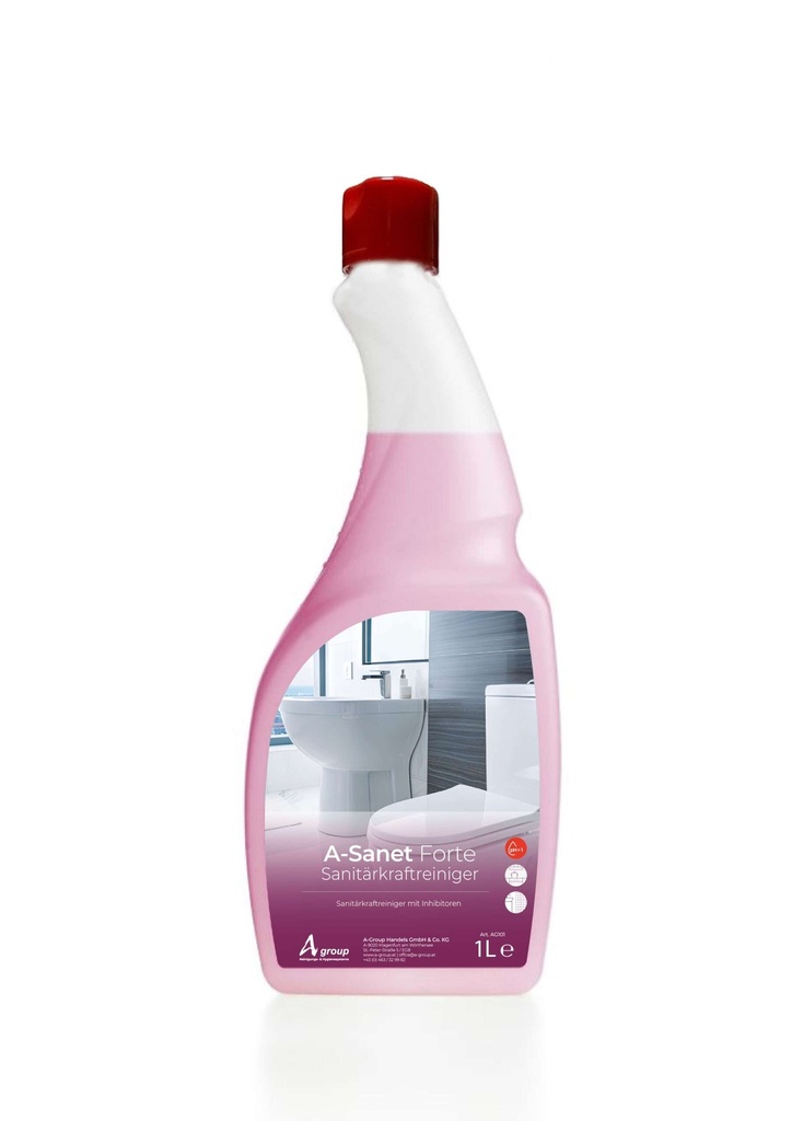 A-Sanet Forte Sanitärkraftreiniger mit Korrosionsinhibitoren gegen Harn- und Kalkablagerungen, A-Group, 6x1 Liter