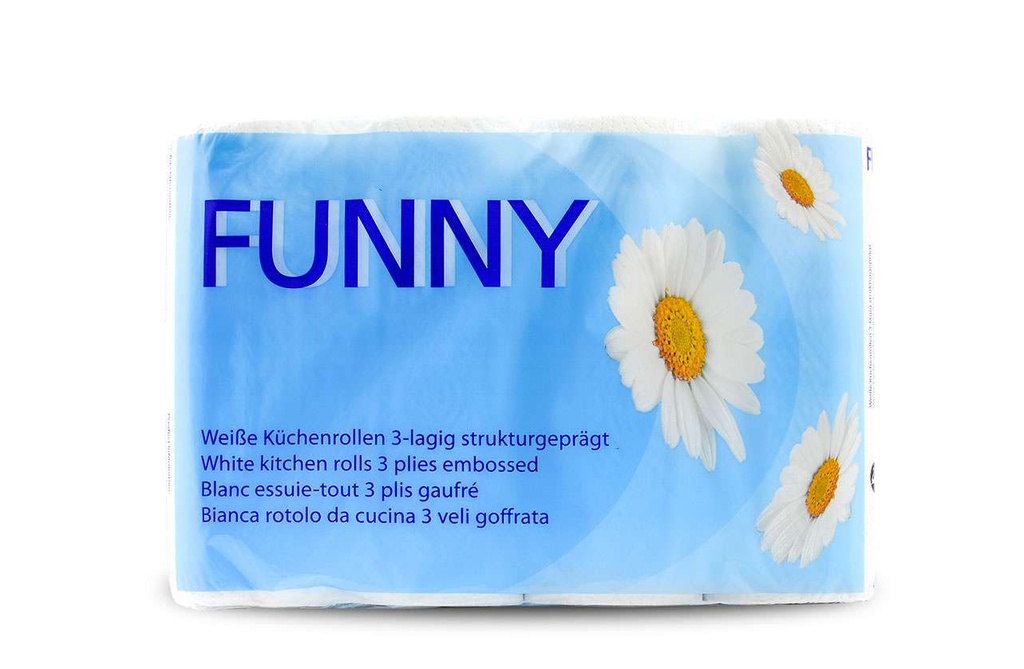 Küchenrolle 3-lagig, 50 Blatt, Funny, Zellstoffwatte, strukturgeprägt, 25,5×20 cm