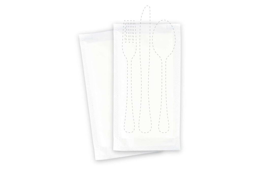 [Semy Top ST-4360] Bestecktasche weiss 240x125 mm mit Serviette weiss 38x38 cm, 2-lagig, Papier, Zellstoff, Semy Top, 500 Stück