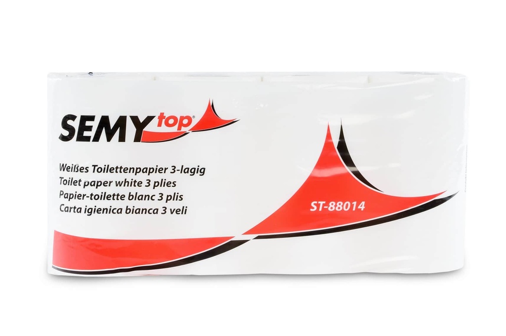 [Semy Top ST-88014] Toilettenpapier 3-lagig, 250 Blatt, hochweiss, Zellstoffpapier, motivgeprägt, Semy Top, 7 x 8 Rollen je Pack