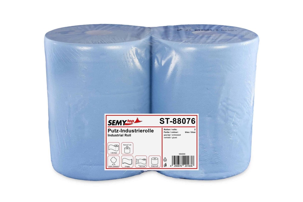 [Semy Top ST-88076] Putzpapier Rolle,, blau, 2-lagig, 1.000 Blatt, 37x32 cm, Zellstoffpapier, geprägt, perforiert, Semy Top, 2 Rollen je Pack