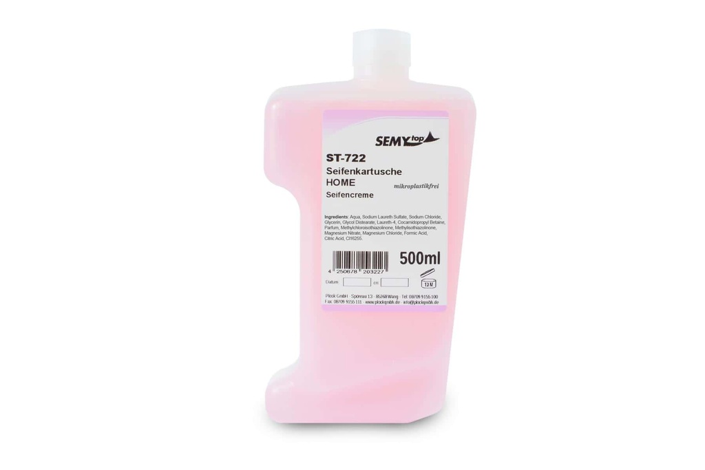 [Semy Top ST-722] Cremige Flüssigseife in Kartusche, Cream 500. rosa, 12 x 500 ml, VOC-Gehalt 0%, mikroplastikfrei