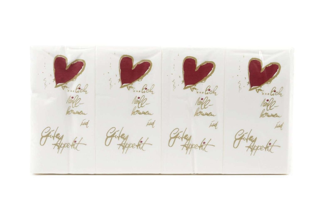 [Funny AG-236] Motivservietten, Herzlich Willkommen, Buchfalz, rot/gold, 2-lagig, 1/8 falz, Zellstoff, 33x33 cm, Funny, 8 Pack x 250 Stück, 2.000 Stück