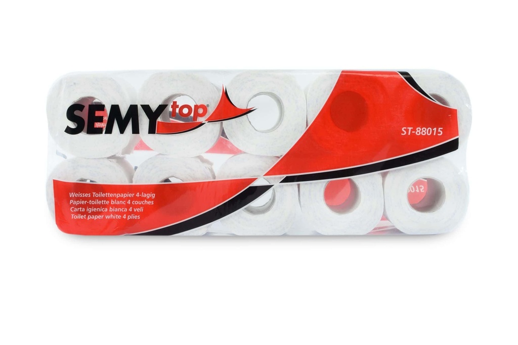 [SemyTop ST-88015] SemyTop Toilettenpapier 4-lagig, 150 Blatt, hochweiss, Zellstoffpapier, motivgeprägt 8x10 Rollen