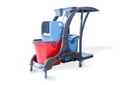 Reinigungswagen, Doppelfahrwagen, 2x25 Liter Eimer, Kunststoffpresse, Utensilienbehälter, Müllsackhalter+Mophalter+Ablage, Semy Top