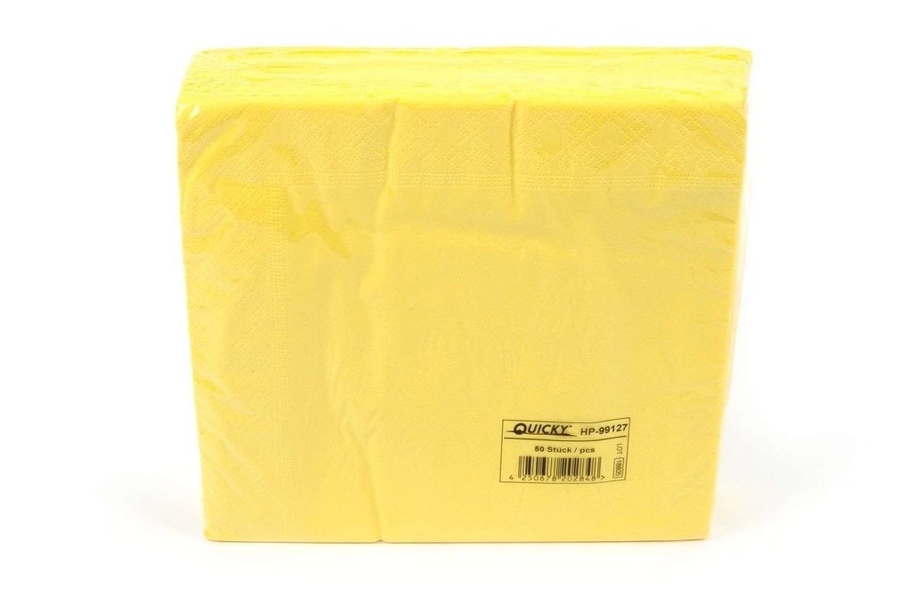 Zelltuchserviette, GELB, Quicky, 40x40 cm, 2-lagig, 1/4 Falz, 100 % Zellstoff, 28 Pack x 50 Stück, 1.400 Stück