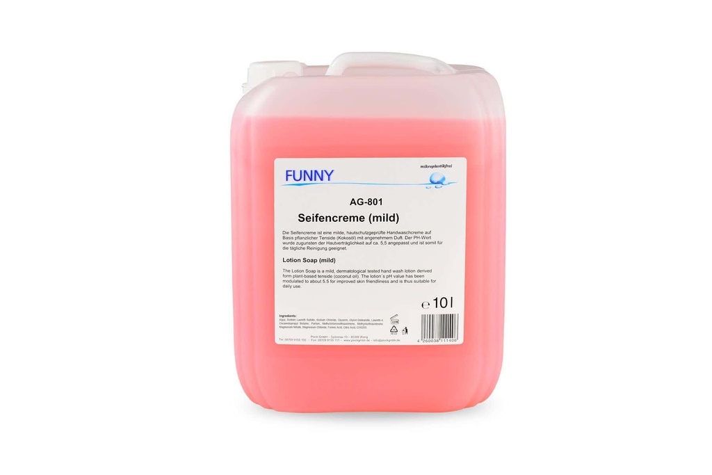 Funny Seifencreme mild, Rosa, 10 Liter, aus pflanzlichen Rohstoffen, pH Wert: 5-7, VOC-Gehalt: 0%, 1 Kanister