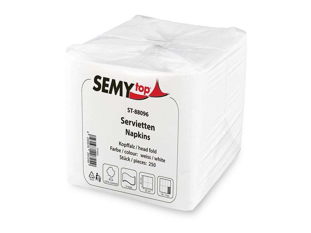 [SemyTop ST-88096] Tafelservietten, hochweiss, 32x32 cm, 2-lagig, 1/8 Falz, Semy Top, Kopffalz, 100% Zellstoff 8 Packx250 Stück, 2.000 Stück