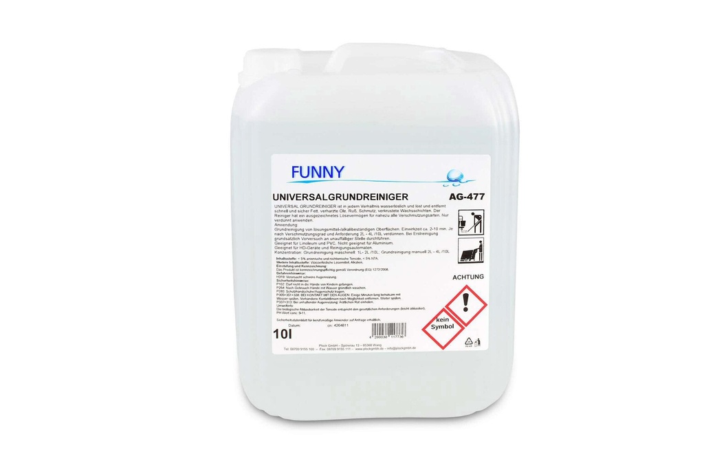 [Funny AG-477] Universalgrundreiniger für Linoleum und PVC, 10 Liter, Funny, pH-Wert: 10-11, VOC-Gehalt: 7%,  1 Kanister