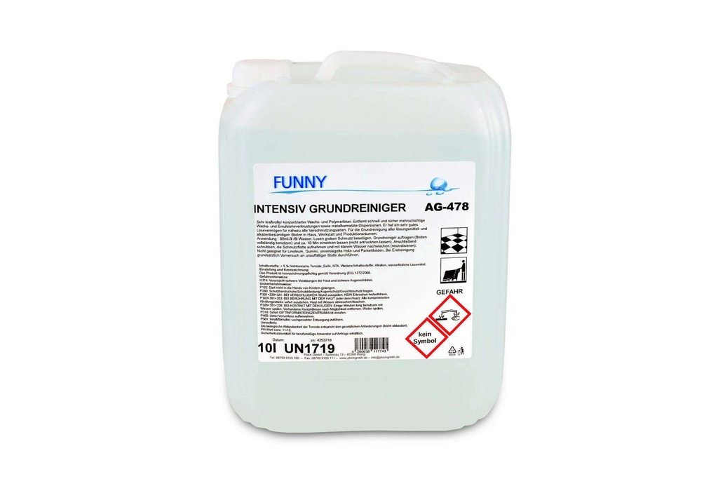 [Funny AG 478] Intensivgrundreiniger GR W, Wachs und Polymerlöser, 10 Liter, Funny, Gefahrengut UN1719 10 Punkte je 10 l, pH-Wert:13, VOC-Gehalt:0%, 1 Kanister