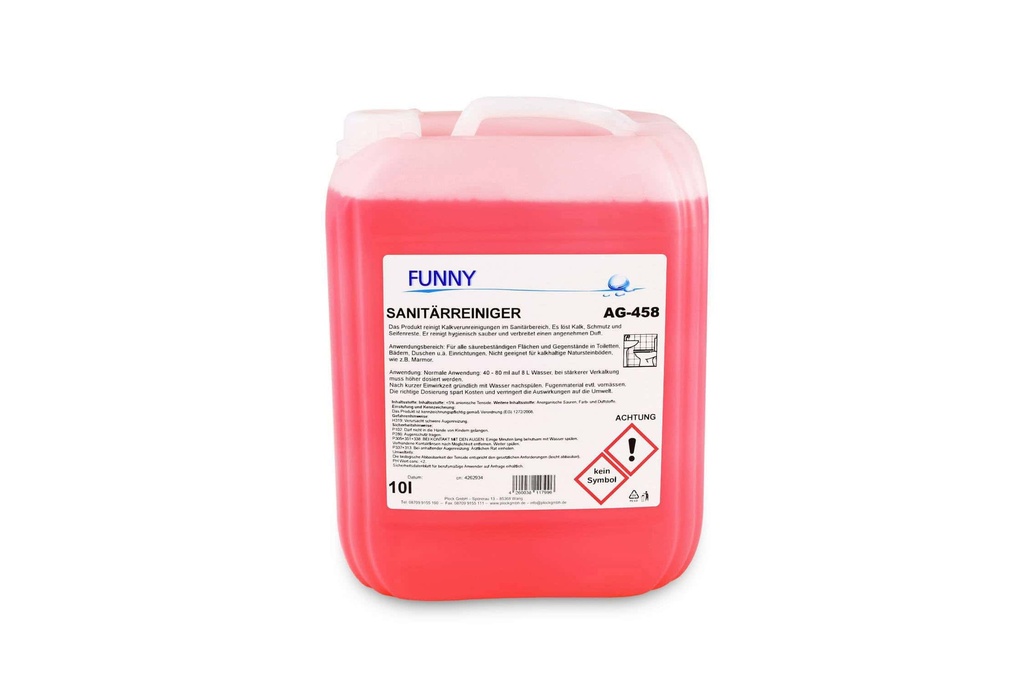 [Funny AG-458] Sanitärreiniger gegen Kalkverunreinigungen 10 Liter, Funny, pH-Wert: <3%, VOC-Gehalt: 0%, 1 Kanister