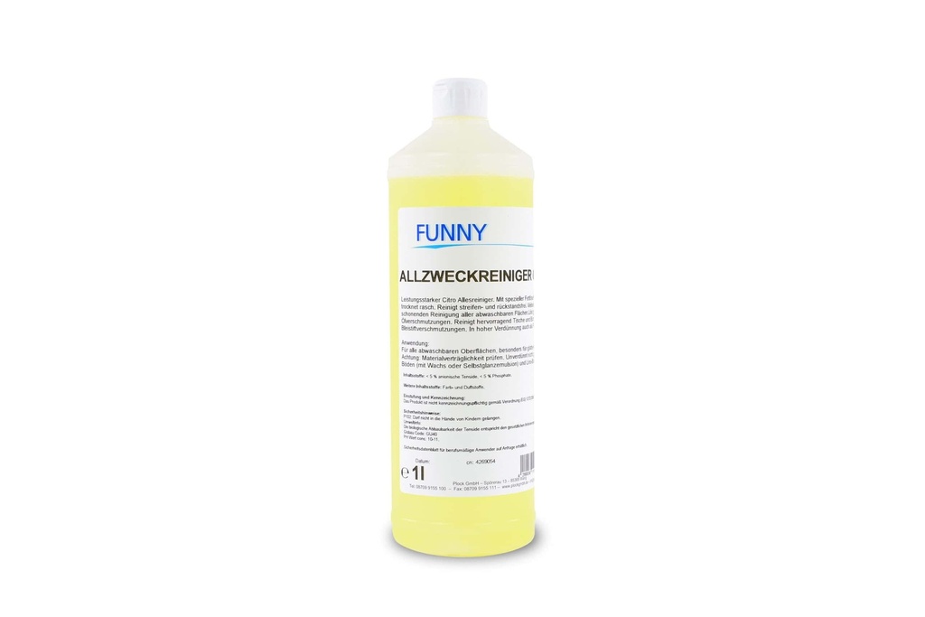 [Funny AG-468] Allzweckreiniger - Citro 12x1 Liter Rundflasche, Funny, pH-Wert: 10-11, VOC-Gehalt: 0%, 1 Karton