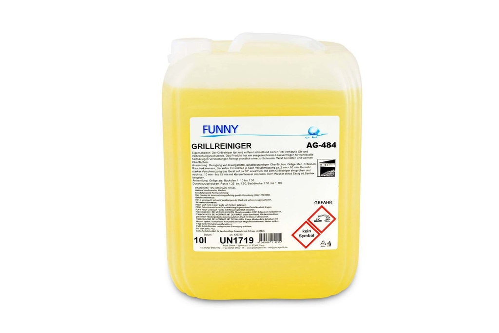 [Funny AG-484] Grillreiniger, 10 Liter, Grill-Konvektomat- und Backofenreiniger, Funny, pH-Wert: <13, Gefahrengut UN1719, 30 Punkte je 10 Liter, VOC-Gehalt: 0%, 1 Kanister