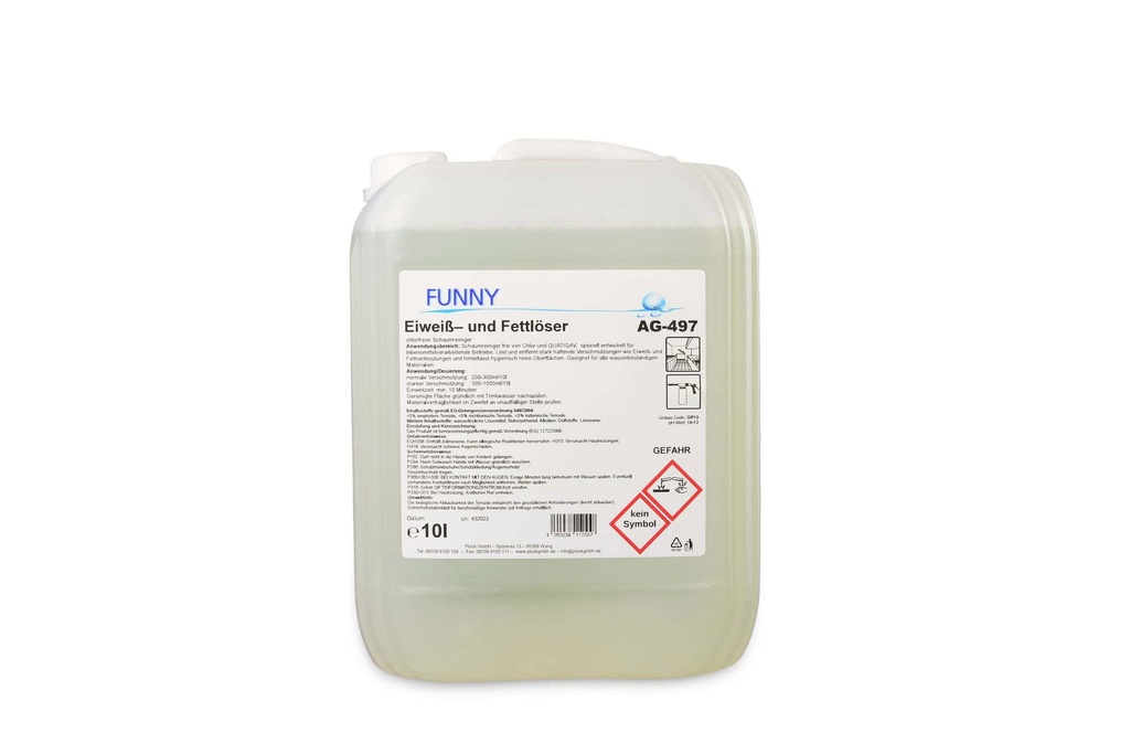 [Funny AG-497] Eiweiss- und Fettlöser-Schaumreiniger 10 Liter Kanister, Funny, pH-Wert:10-12, VOC-Gehalt: <2,6%,