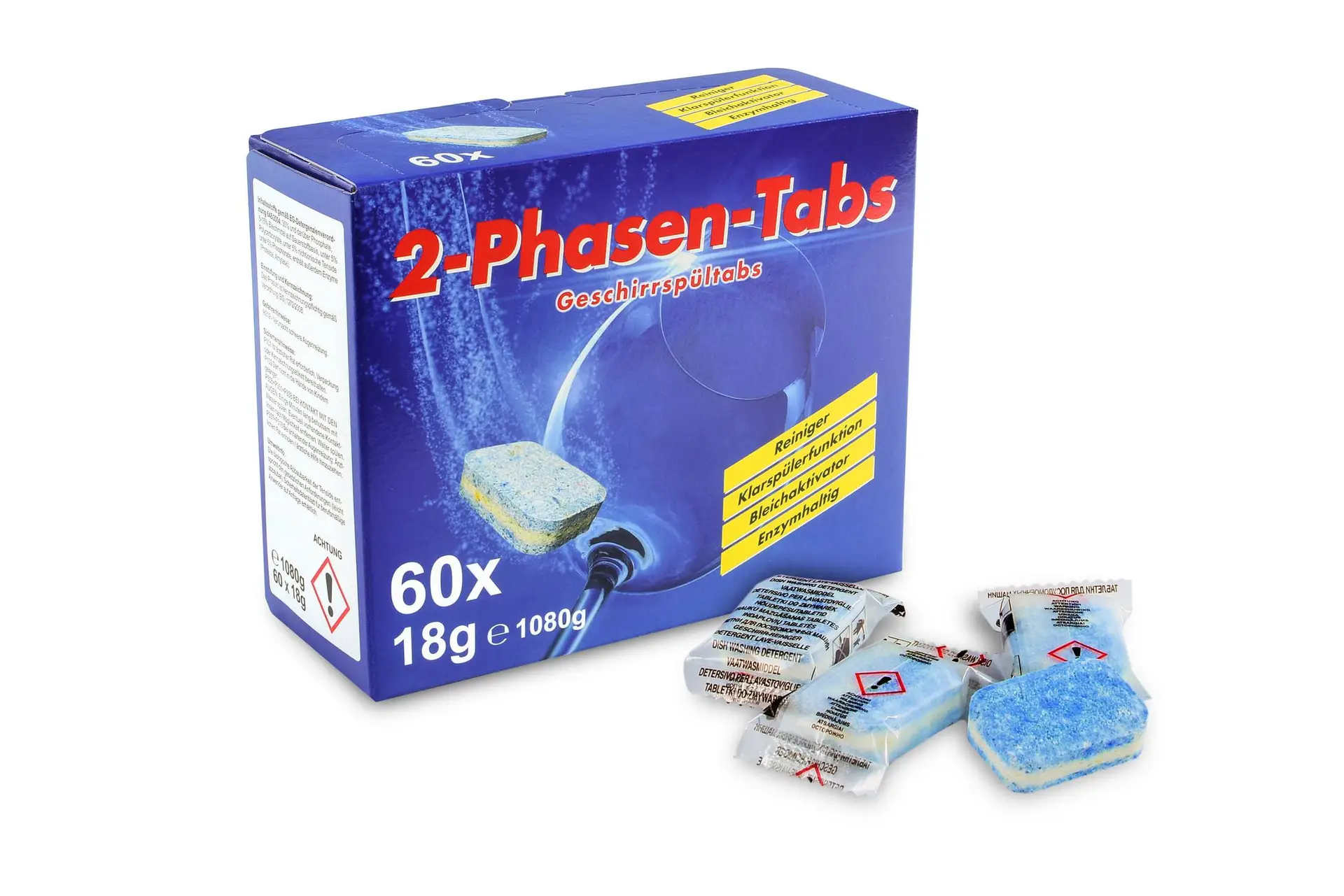Spülmaschinen Tabs, 2 Phasen, Funny,  Reiniger &amp; Klarspüler, pH-Wert: 10, 60 Stück a 18 Gramm, 1 Karton