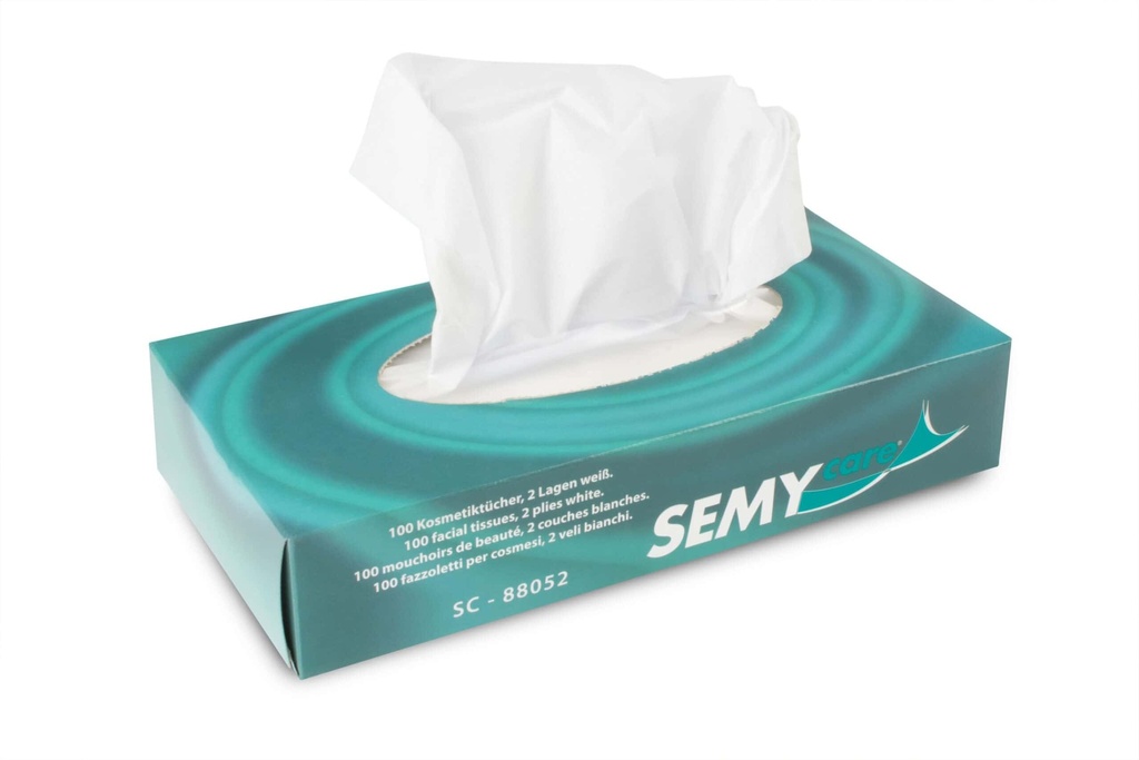 Kosmetikboxen mit 2-lagigen Tüchern, Semy Care, 100 Blatt, Zellstoffpapier, hochweiss, Motivbox, 19,5x21 cm, 40 Boxen