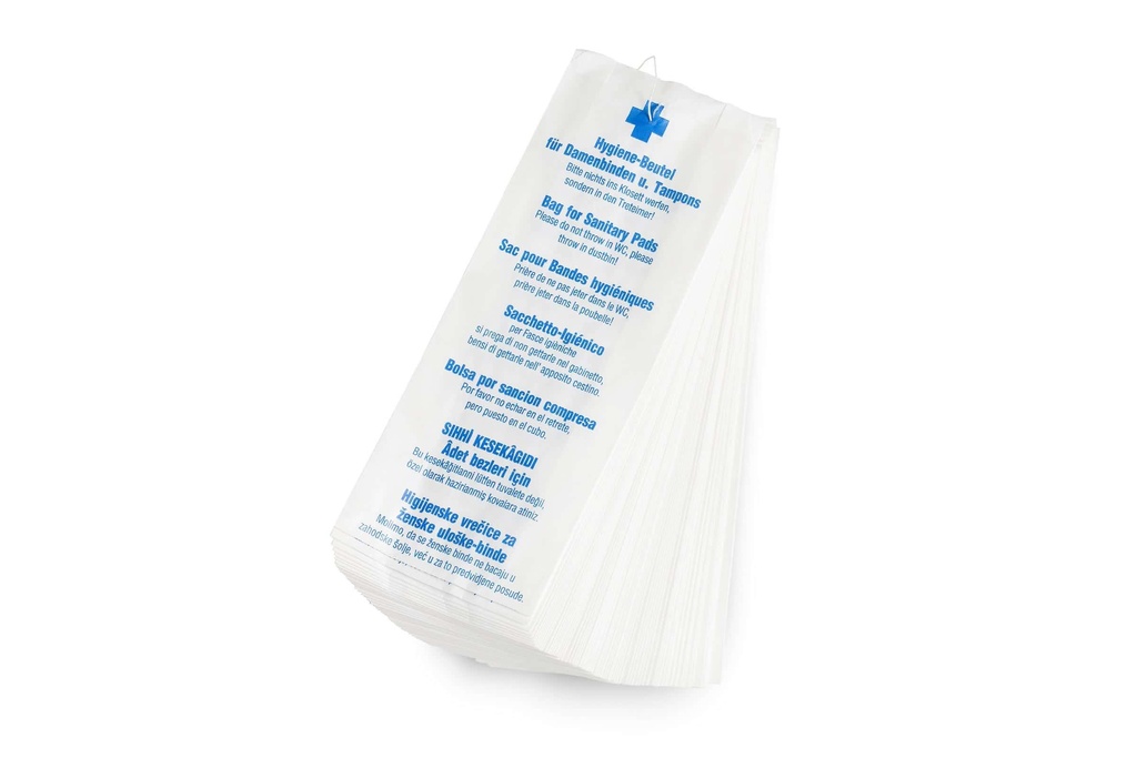 [FUNNY AG-942] Hygienepapierbeutel, weiss, Funny, 11x4,5x28 cm, 7-sprachig beschriftet, 10x100 Stück