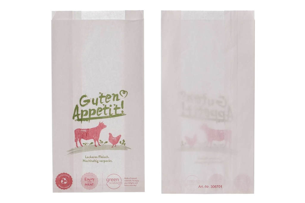 [AIO306700] Fleischerbeutel Faltenbeutel Guten Appetit (12+5x23cm)