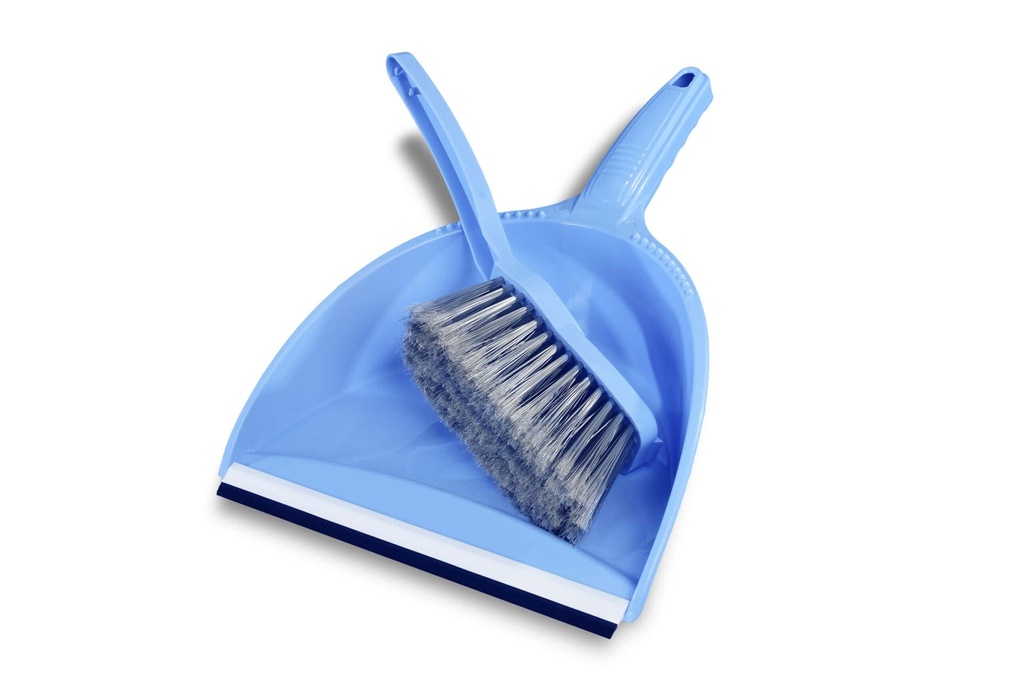 [SemyTop ST-2060] Handkehrschaufel mit Besen, blau und schwarzer Gummilippe, Semy Top,1 Stück
