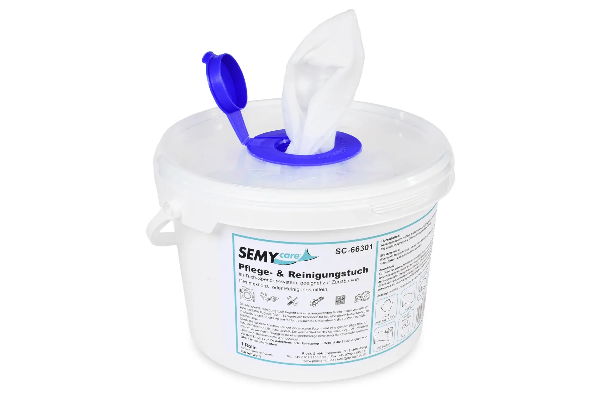 Pflege- & Reinigungstücher im Eimer, weiß, Semy Care, 100 Stück/Rolle